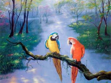 花 鳥 Painting - 森の中のオウム美しい鳥